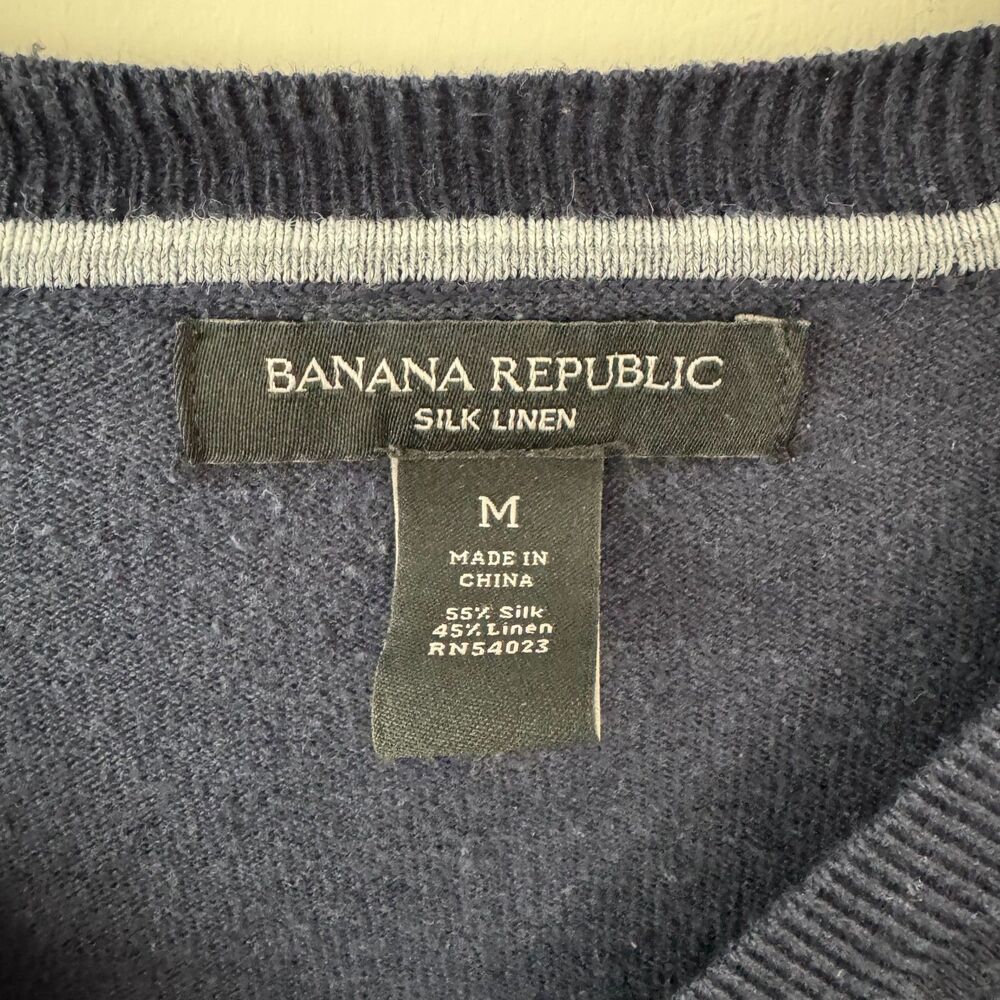 Banana Republic Men's Navy Blue Silk Linen V-Neck Sweater Medium - Picture 3 of 5